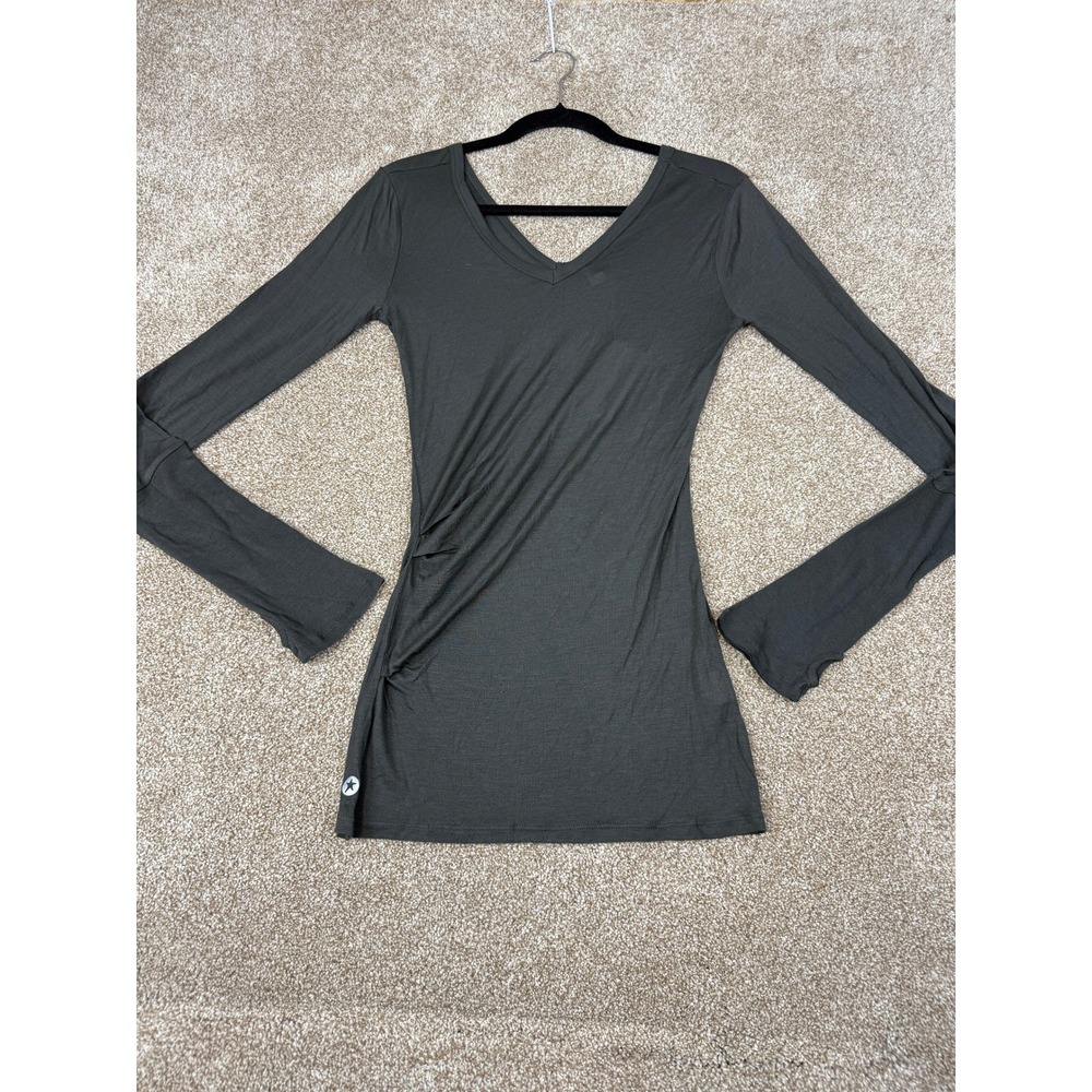 NWT Grey State Womens Slate Grey V Front Back Tee Long Sleeve Thumbhole Modal S